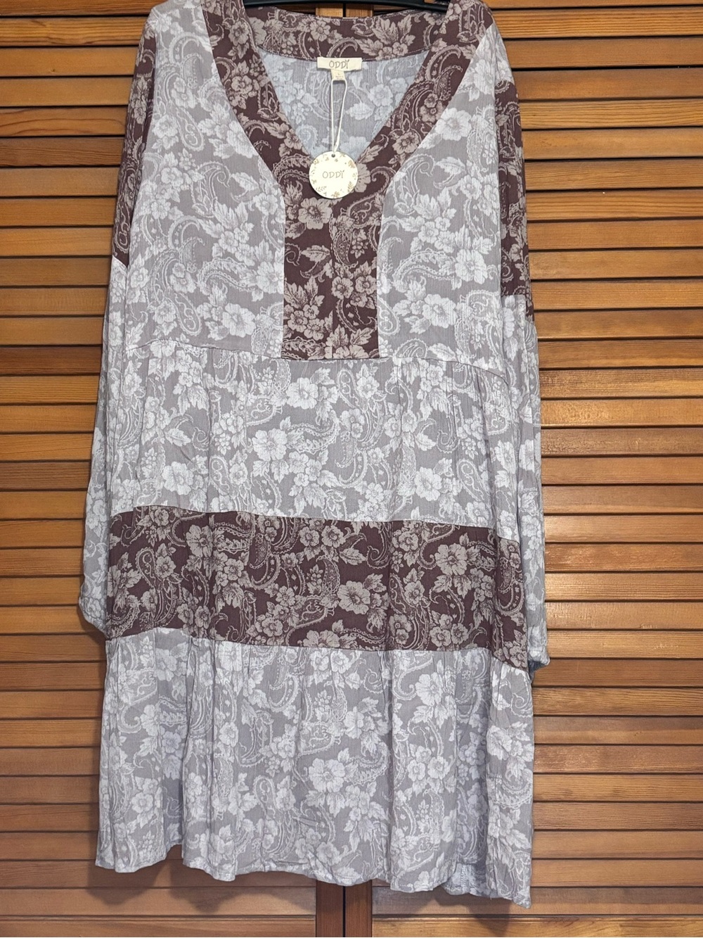 Odry Brown & Cream Floral Midi Dress